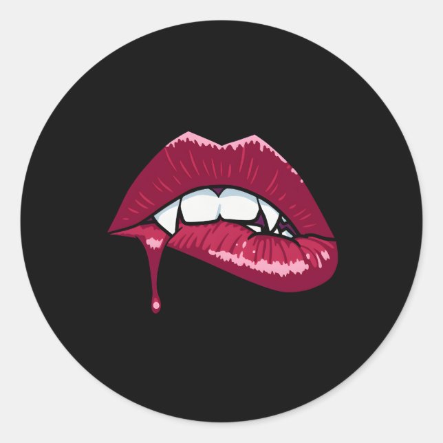 Sticker Rond Vampire Bouche Fang Lèpe De Bouton Avec Goutte De  (Devant)