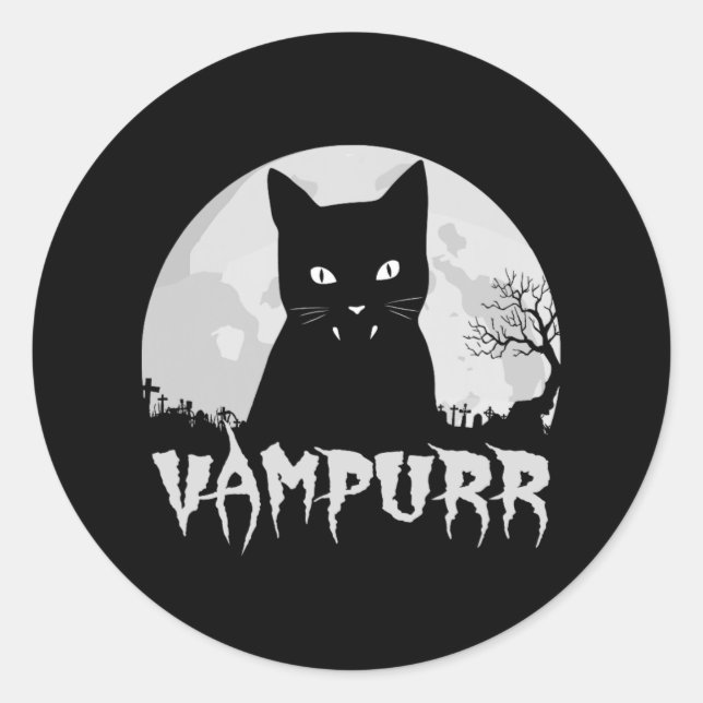 Sticker Rond Vampire Chat Noir Halloween Avec Pleine lune - Vam (Devant)
