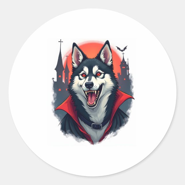 Sticker Rond Vampire Husky Bite (Devant)