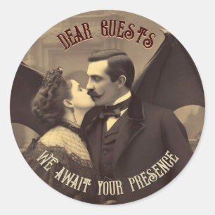 Sticker Rond Vampire Kiss Vintage Dracula Kissing Halloween