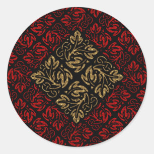 Sticker Rond Vampire Red and Gold Damask Gothic Art