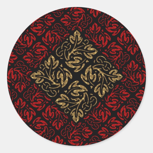 Sticker Rond Vampire Red and Gold Damask Gothic Art (Devant)
