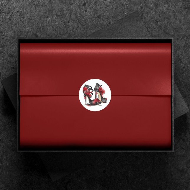 Sticker Rond Vampy Vogue | Stiletto Lace Bootie et Red Roses (Créateur téléchargé)