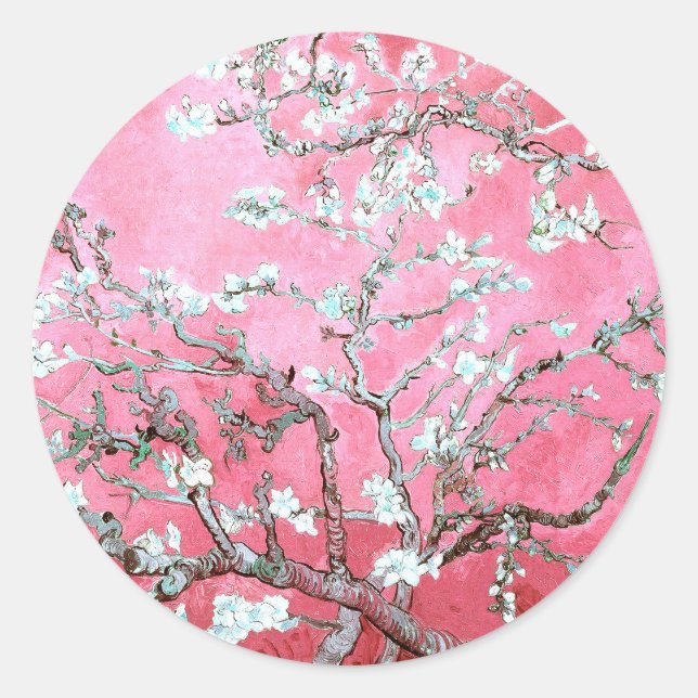 Sticker Rond Van Gogh Almond Blossoms rose Bleu (Devant)
