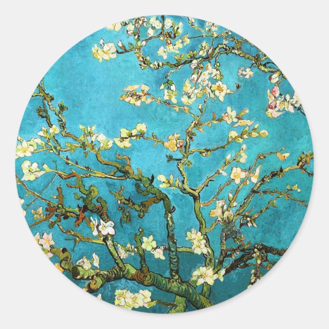 Sticker Rond Van Gogh Art Art Art Aramier en fleurs (Devant)