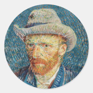 Sticker Rond Van Gogh - Autoportrait avec un Casquette gris