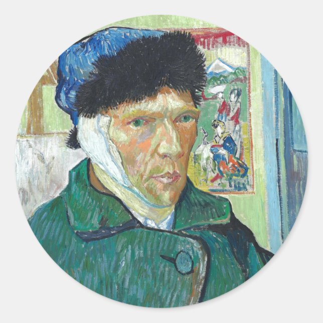 Sticker Rond Van Gogh Autoportrait Bandaged Ear Art Peinture (Devant)
