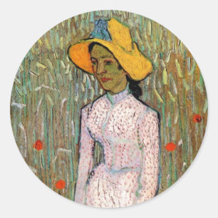 Sticker Rond Van Gogh, Jeune Fille debout ; Fond de blé