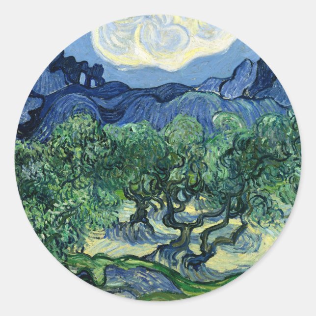 Sticker Rond Van Gogh La peinture paysagère des oliviers (Devant)