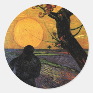 Sticker Rond Van Gogh; Le Semeur, Paysan Agriculteur Vintage