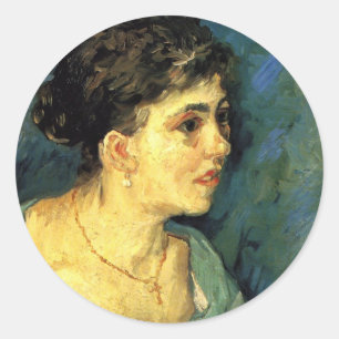 Sticker Rond Van Gogh, Portrait de femme en bleu, Art ancien