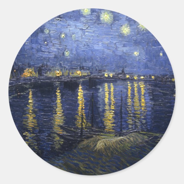 Sticker Rond van Gogh - Starry Night Over the Rhone (1888) (Devant)