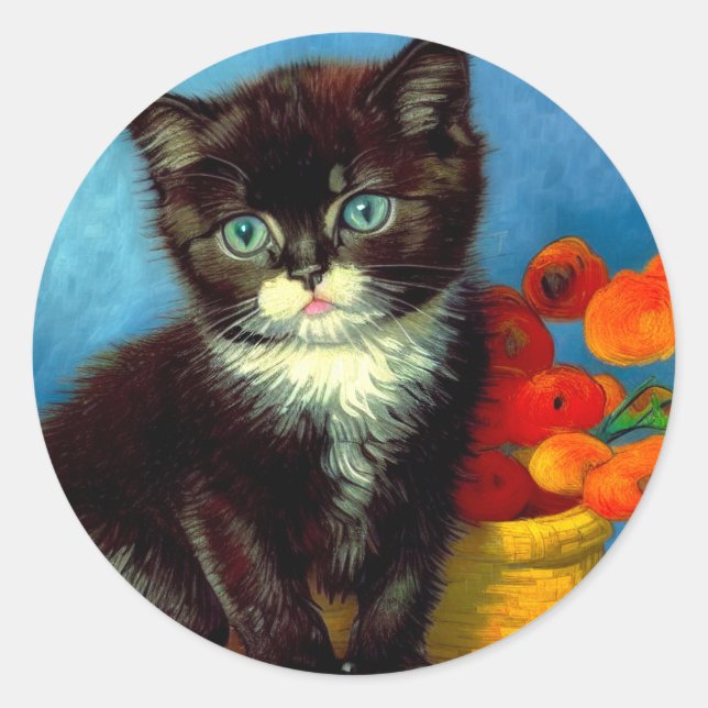 Sticker Rond Van Gogh Tuxedo Cat (Devant)