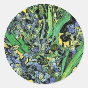 Sticker Rond Van Gogh - Vase avec iris Fond jaune