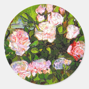 Sticker Rond Van Gogh Vie morte avec des roses roses roses