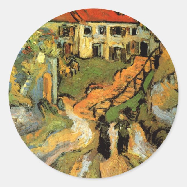 Sticker Rond Van Gogh Village Street et Steps Auvers, Figures (Devant)