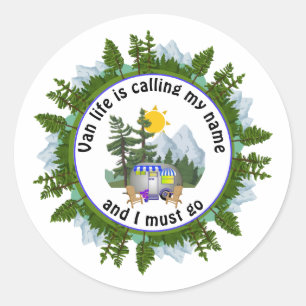 Sticker Rond VAN LIFE APPELLE MON NOM Camping Personnalisé