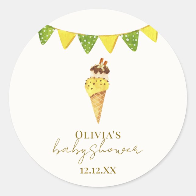 Sticker Rond Vanille d'été Le Baby shower de glace Scoop (Devant)