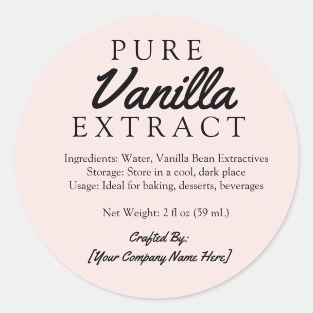 Sticker Rond Vanille Pure Rose Extrait Ingrédients Artisanat (Devant)