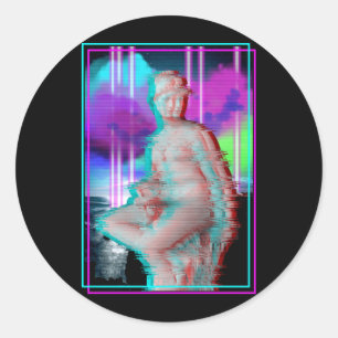 Sticker Rond Vaporwave Glitch esthétique Statue grecque Rétro