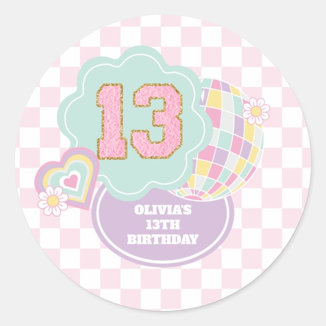 Sticker Rond Varsity pastel patch 13e anniversaire (Devant)