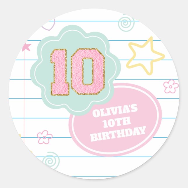 Sticker Rond Varsity pastel patch carnet 10e anniversaire (Devant)