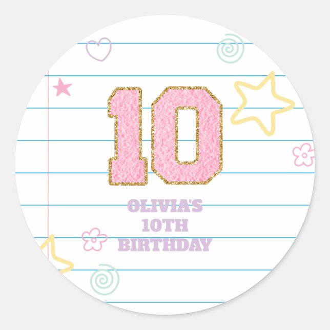 Sticker Rond Varsity pastel patch carnet 10e anniversaire (Devant)