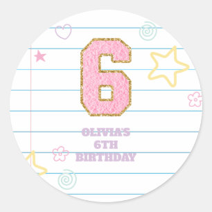 Sticker Rond Varsity pastel patch carnet 6e anniversaire