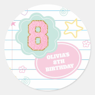Sticker Rond Varsity pastel patch carnet 8e anniversaire