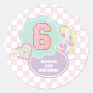 Sticker Rond Varsity preppy pastel patch 6e anniversaire