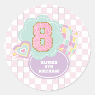 Sticker Rond Varsity preppy pastel patch 8e anniversaire