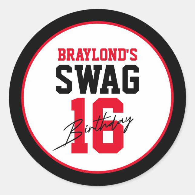 Sticker Rond Varsity Style Rouge Swag 16 Anniversaire (Devant)