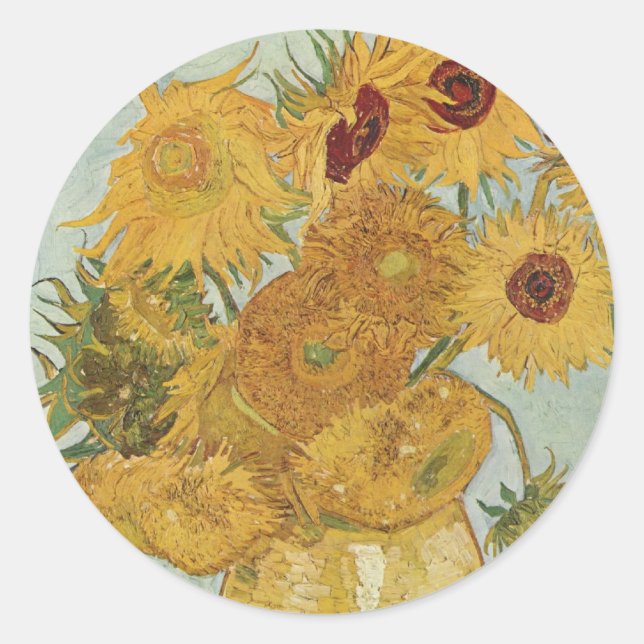 Sticker Rond Vase avec 12 tournesols Vincent Van Gogh (Devant)