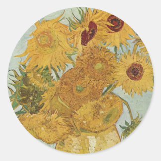 Sticker Rond Vase avec 12 tournesols Vincent Van Gogh