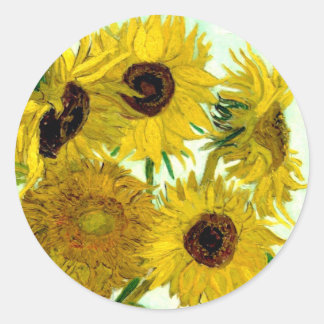 Sticker Rond Vase avec douze tournesols, Van Gogh Art
