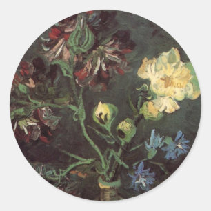 Sticker Rond Vase avec Myosotis et Peonies par Vincent van Gogh