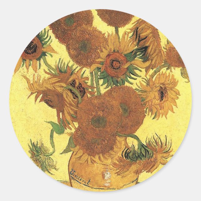 Sticker Rond Vase avec quinze tournesols, Vincent van Gogh (Devant)