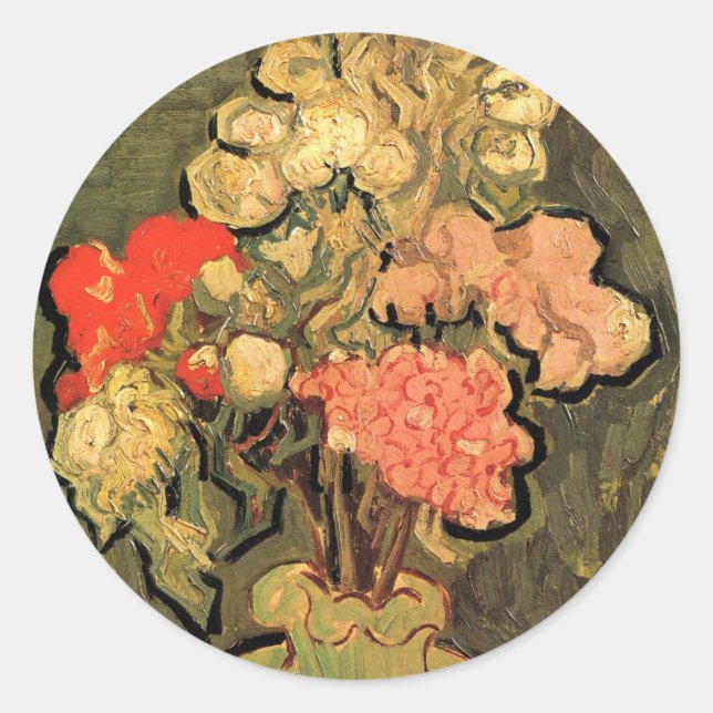 Sticker Rond Vase avec Rose Mallows par Vincent van Gogh (Devant)