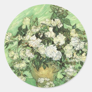 Sticker Rond Vase avec Roses - Van Gogh