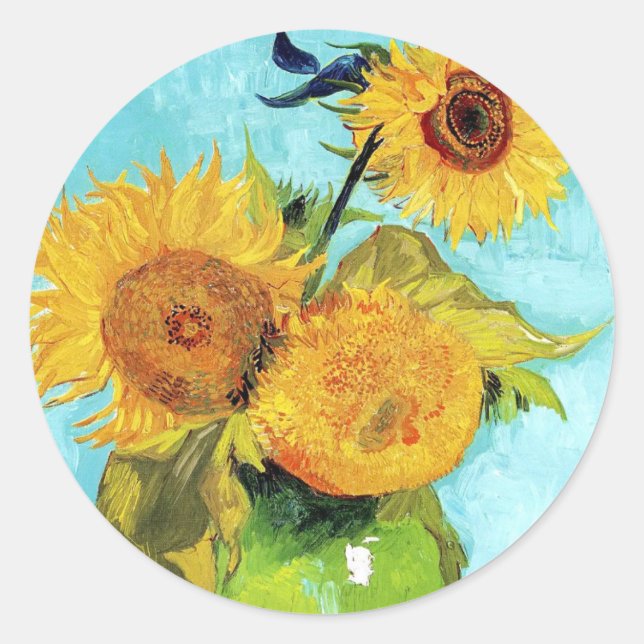 Sticker Rond Vase avec trois tournesols (1888) Vincent Van Gogh (Devant)