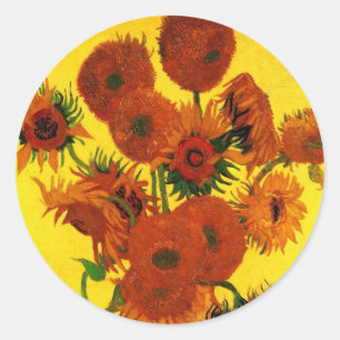 Sticker Rond Vase de fleurs Still Life avec 15 tournesols Vince