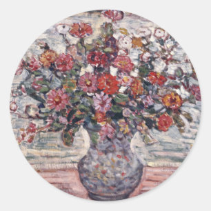 Sticker Rond Vase de fleurs, Zinnias par Maurice Prendergast