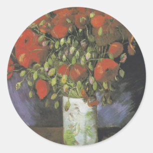 Sticker Rond Vase par Red Poppies Vincent van Gogh