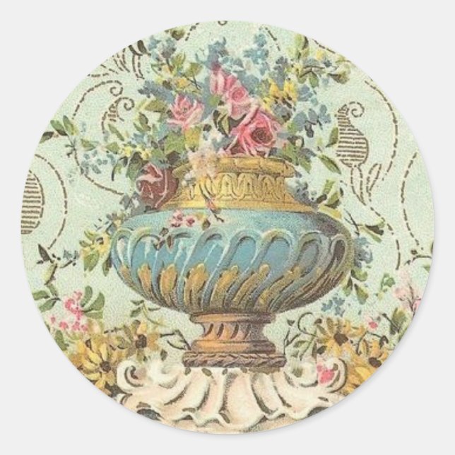 Sticker Rond Vase Rose victorien (Devant)