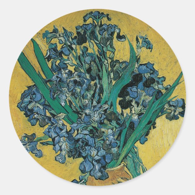 Sticker Rond Vase Still Life avec Irises par Vincent van Gogh (Devant)