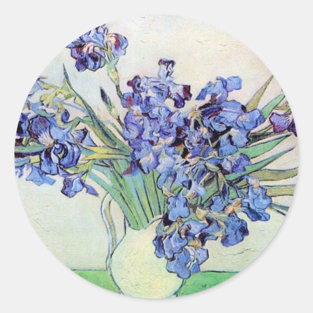Sticker Rond Vase Still Life avec Irises par Vincent van Gogh (Devant)