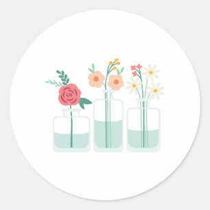 Sticker Rond Vases à bulles de fleurs