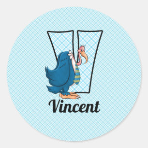 Sticker Rond Vautour bleu avec lettre V pour garçons