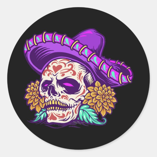 Sticker Rond Vector dia de muertos crâne à sucre mexicain (Devant)