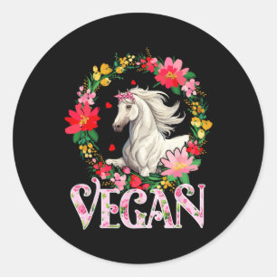 Sticker Rond Vegan Cute Horse Flowers Cercle d'élevage Adulte V